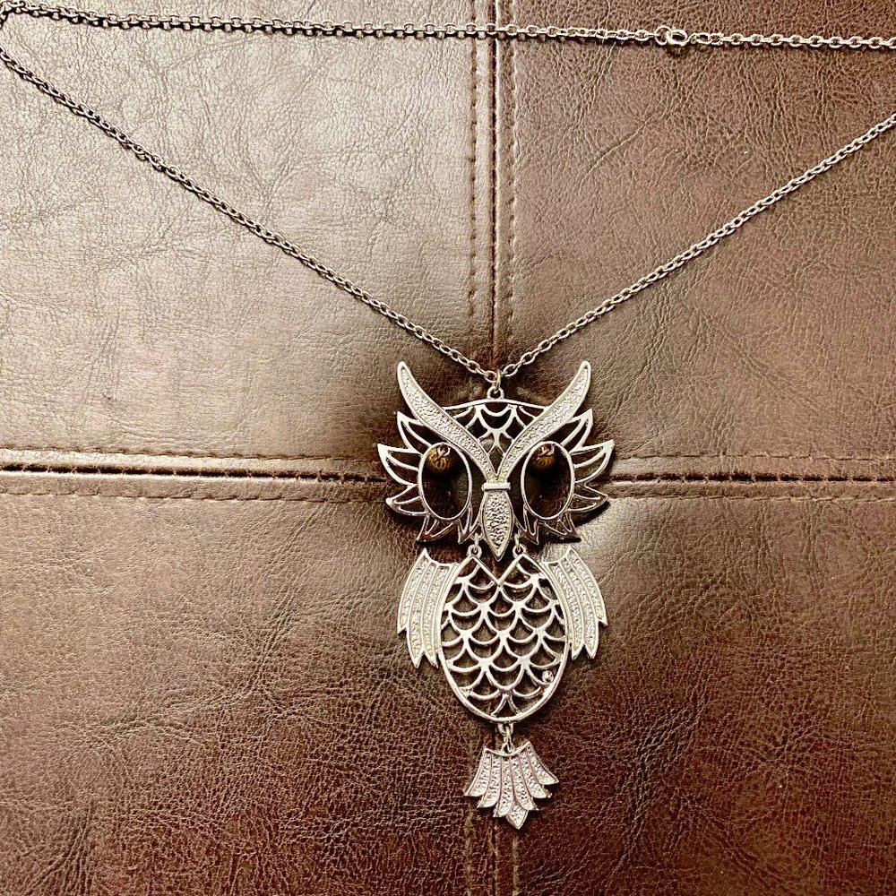 Halloween Boho Punk Grunge Whimsigoth Witch 23" Chain 4,5" OWL Pendant Neckla…